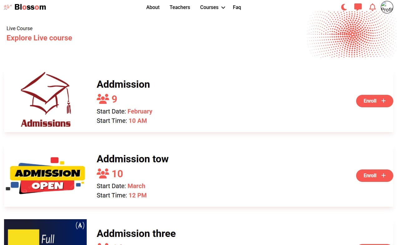 Blossom Academy project screen 2