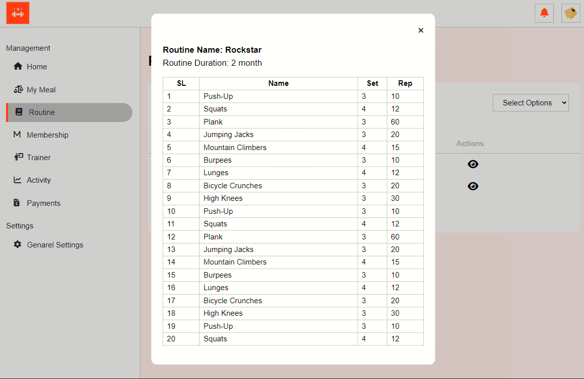 Fitness Web Application project screen 17